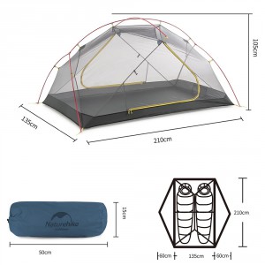 Палатка Naturehike Mongar NH19M002-J 210T двухместная сверхлегкая , синяя Navy Blue, арт. 6975641880998 [NATUREHIKE]